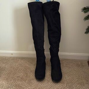 black suede over the knee 1/2 inch heeled boots